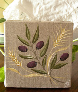 Provencal canvas, linen painting (olive & wheat)